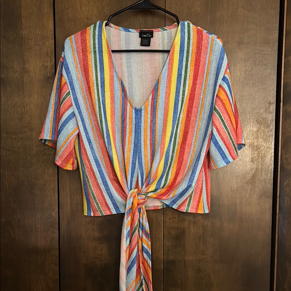 Colorful Striped Tie-Front Top